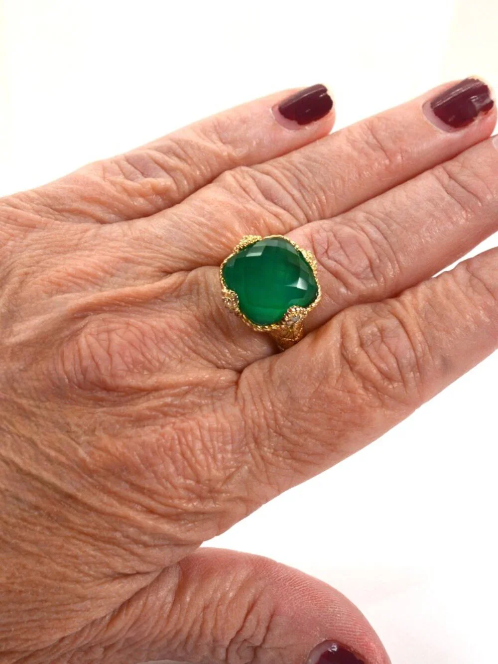 Judith Ripka Gold Plated Sterling Silver Green Goddess Cocktail Ring Sz 9